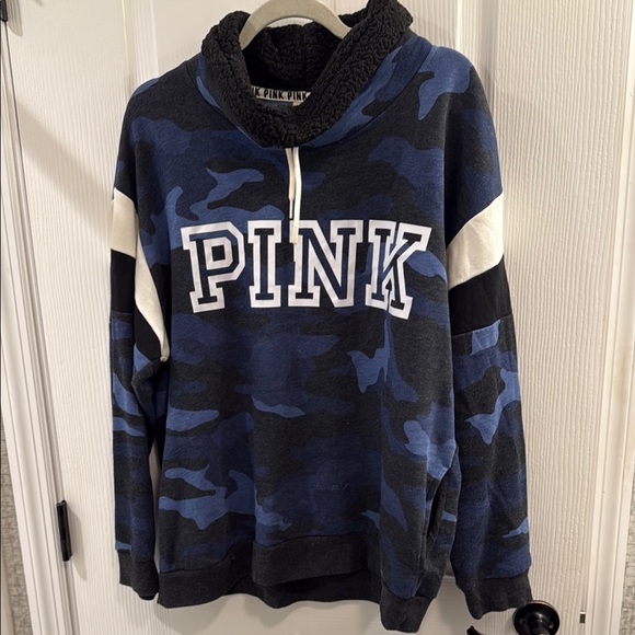 VS PINK Blue Camo Cowl Neck Sweatshirt - Picture 1 of 3